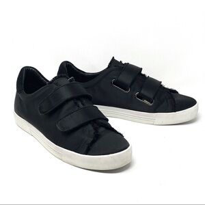 Joie Diata Black Smooth Satin Frayed Trim Chunky Sneakers Size 39.5